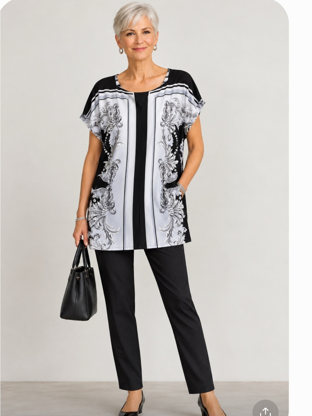 Jones New York Black and White Ornate Print Tunic